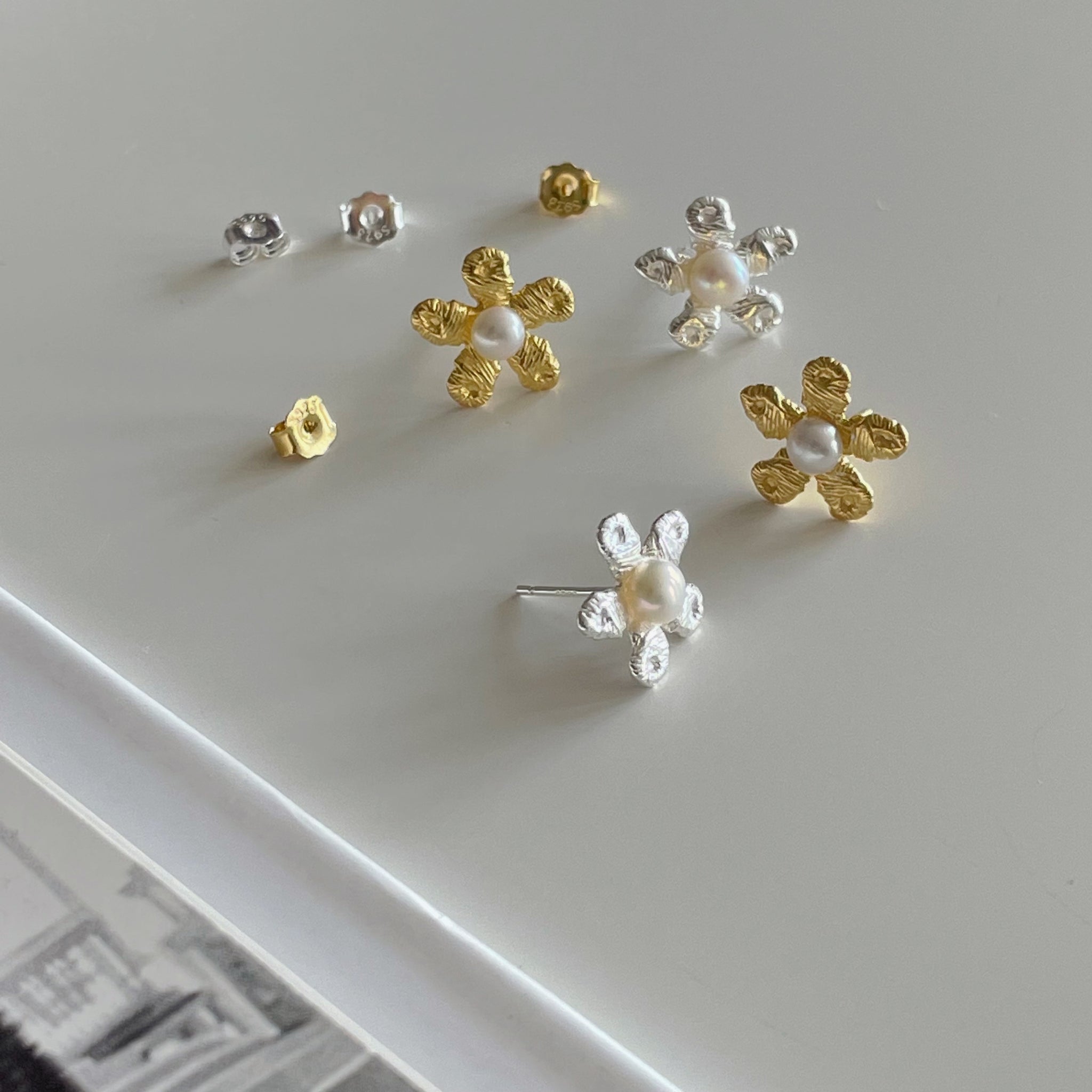 925Silver Flower Pearl Earrings