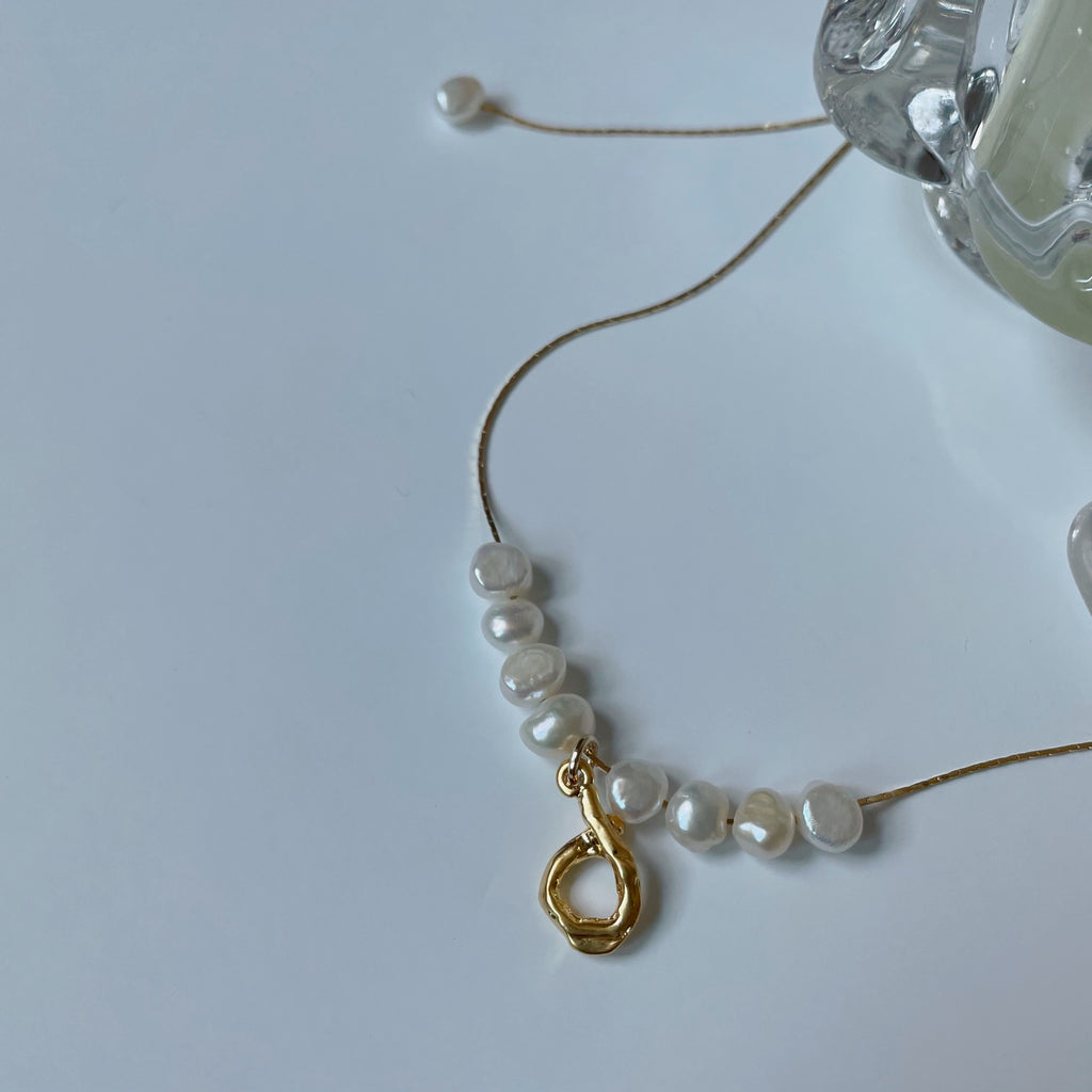 淡水珍珠串珠项链（镀 14K 金）