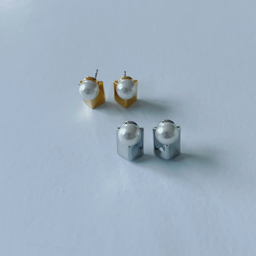 珍珠块耳环 (S925)