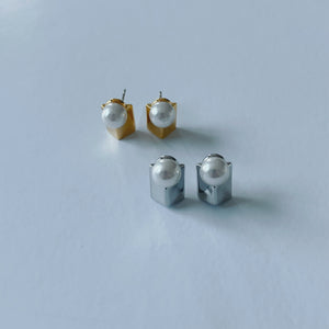 Pearl Block Earrings (S925)