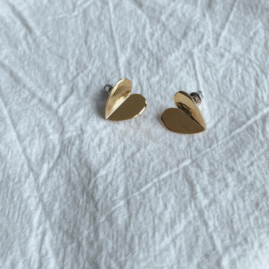 Gold Heart Earrings (S925)